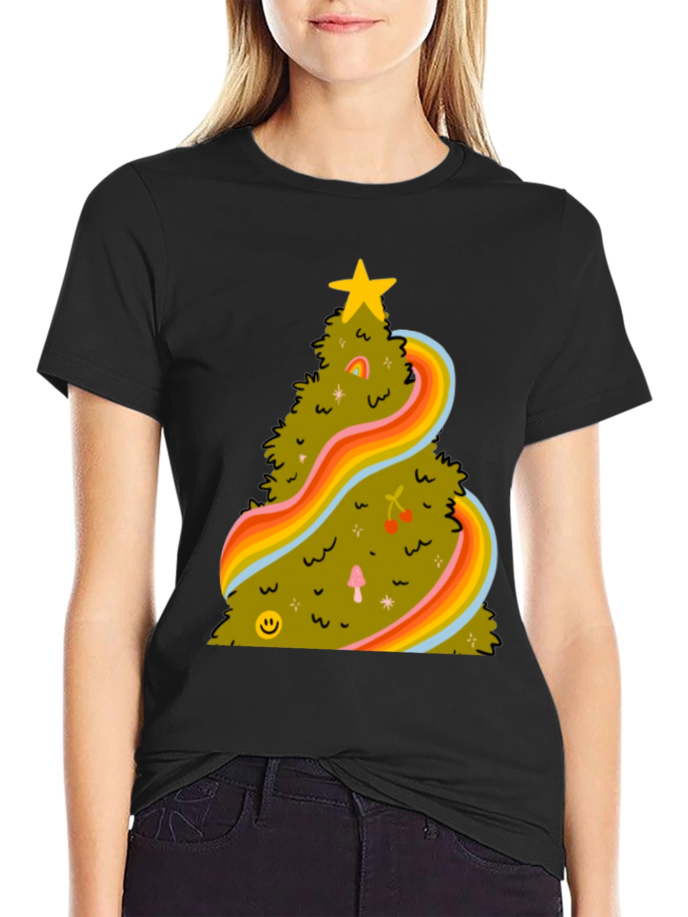 Retro Christmas Tree Tee - Groovy Holiday Shirt