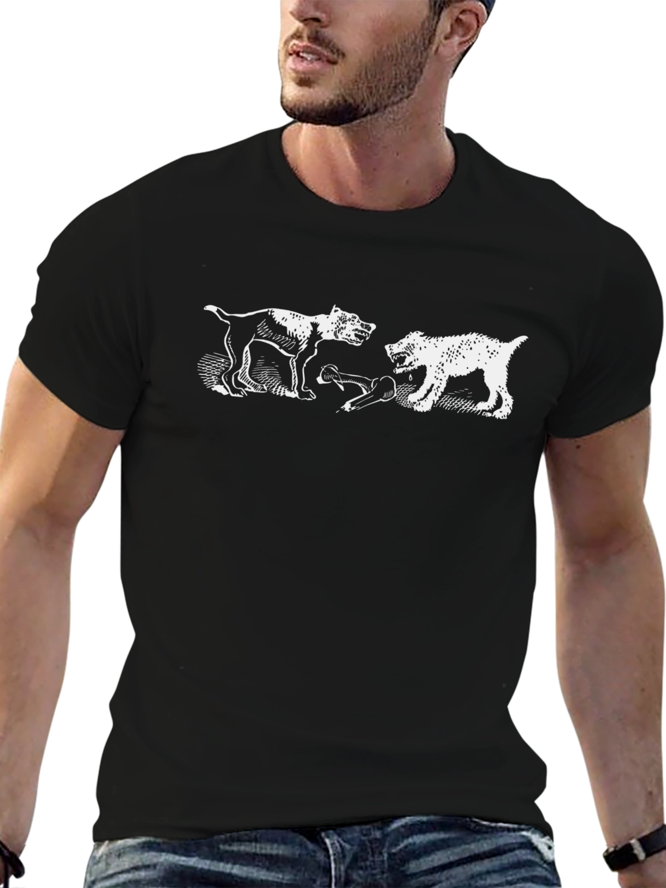Dog Fight Graphic Tee - Black Cotton Blend