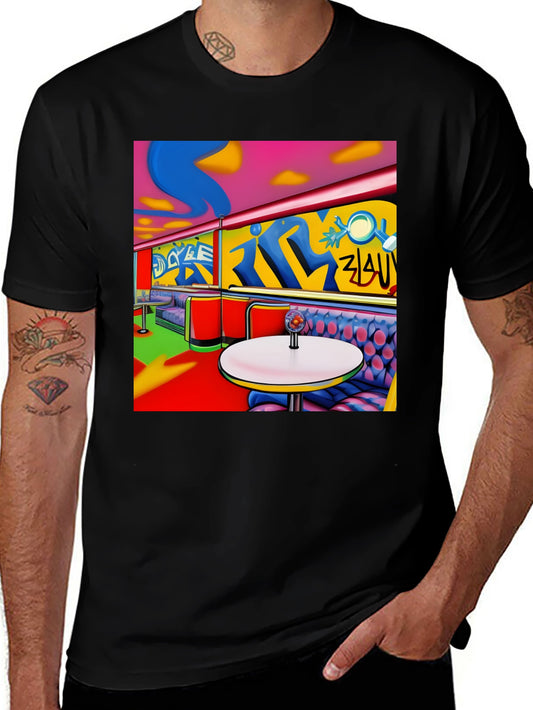 Retro Diner Graphic Tee - Colorful Novelty T-Shirt