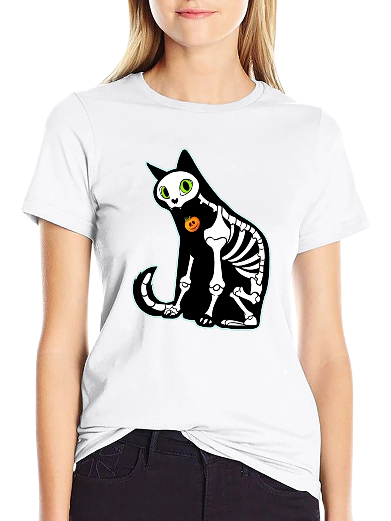 Halloween Skeleton Cat T-Shirt - Spooky Season