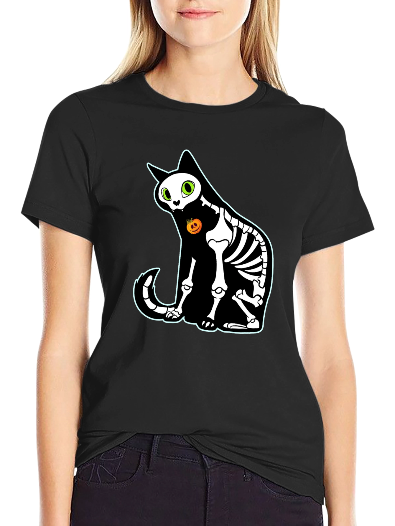 Halloween Skeleton Cat T-Shirt - Spooky Season