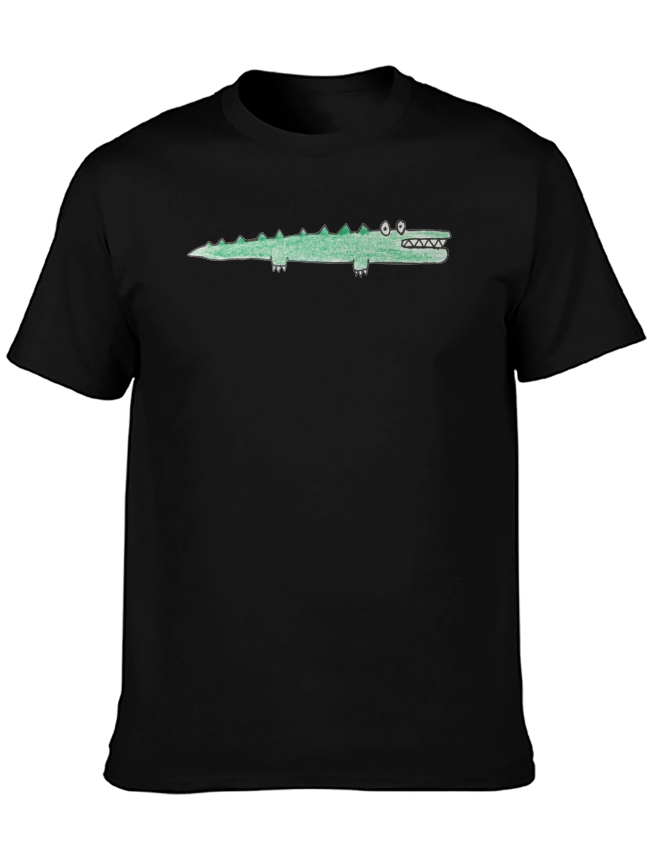 Black Tee with Cartoon Crocodile Graphic
