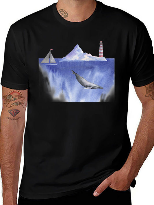 Whale Watercolor Art Black T-Shirt