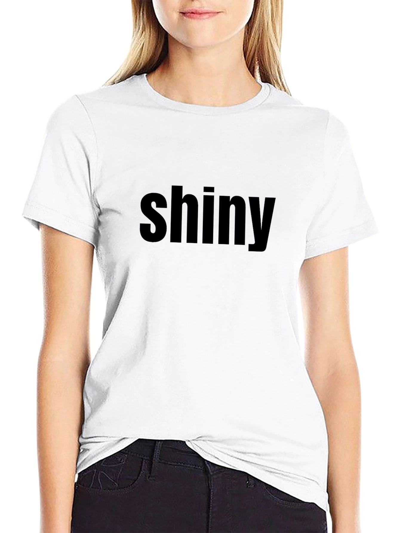 Shiny Text Black Tee - Casual Fashion