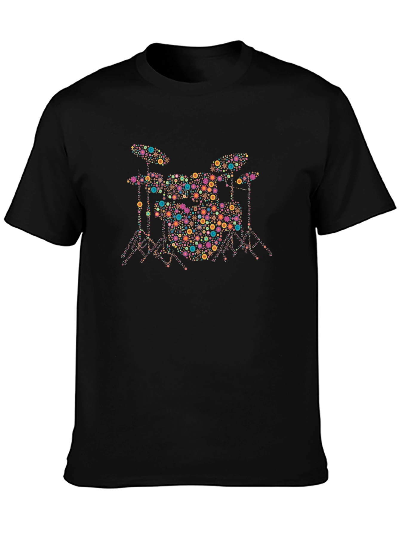 Drum Set Graphic Black T-Shirt - Unique Music Tee