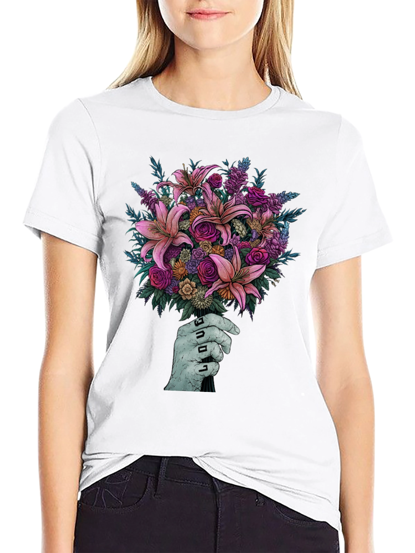 Floral Bouquet T-Shirt - Unique Hand Design