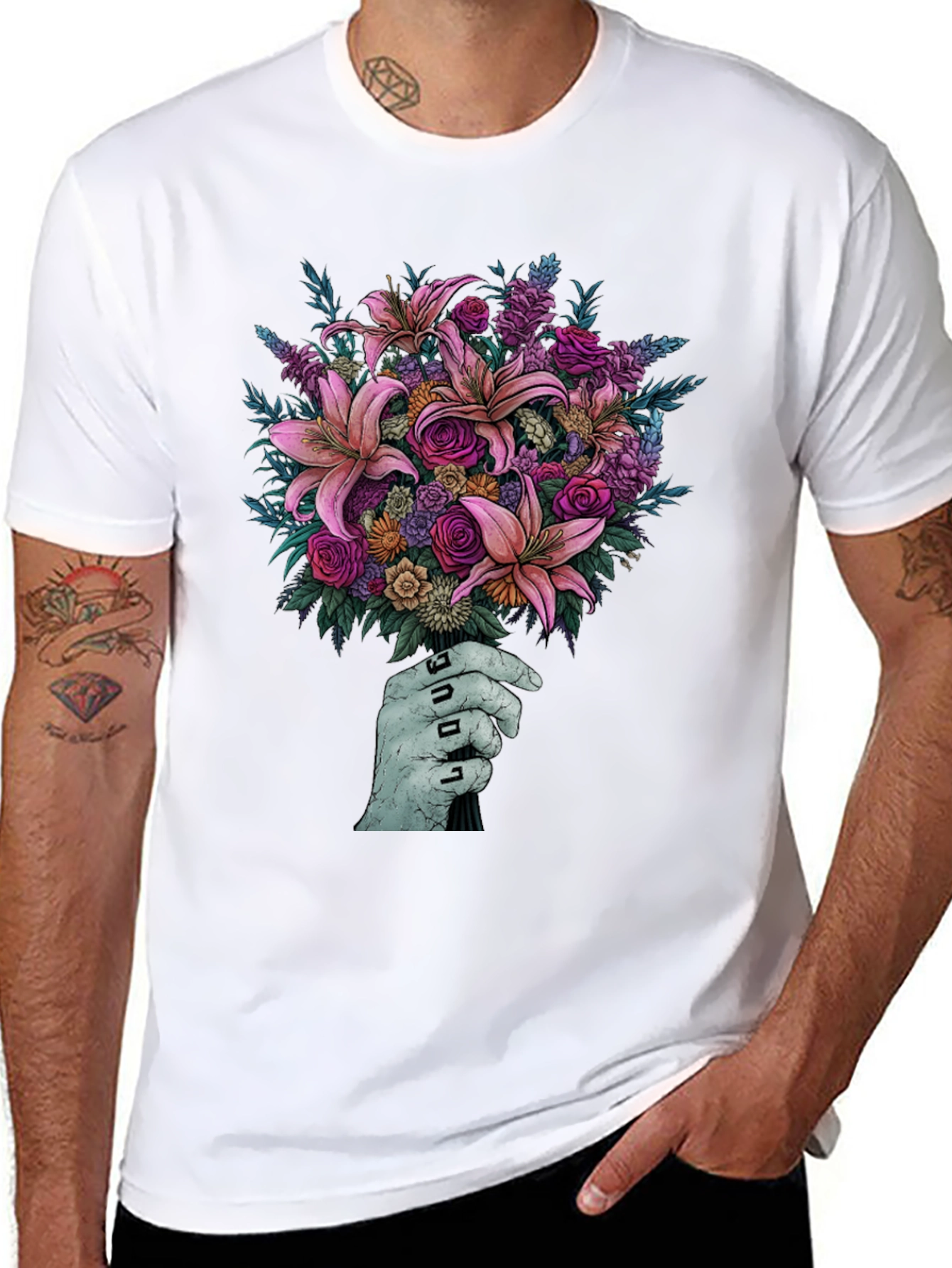 Floral Bouquet T-Shirt - Unique Hand Design