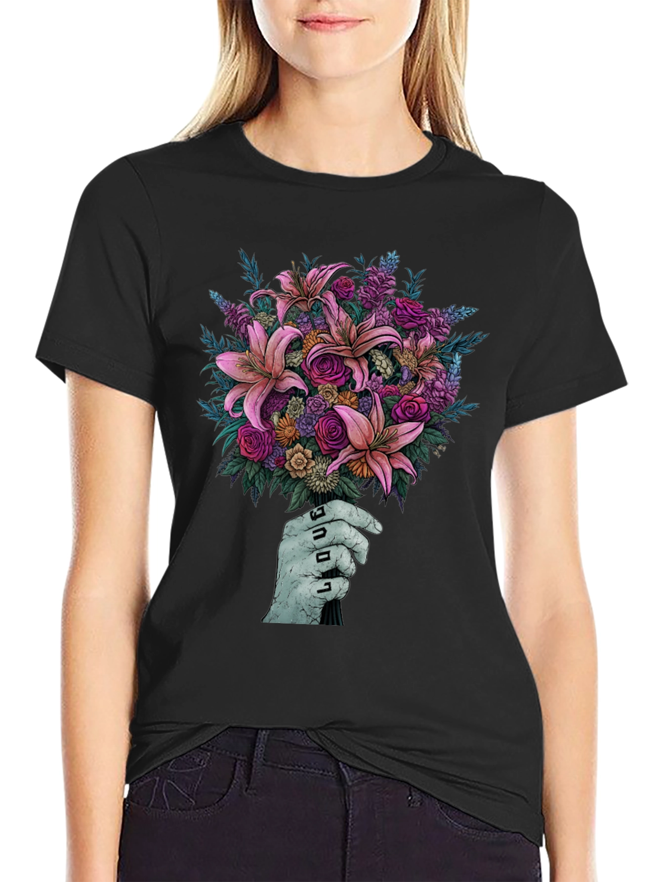 Floral Bouquet T-Shirt - Unique Hand Design