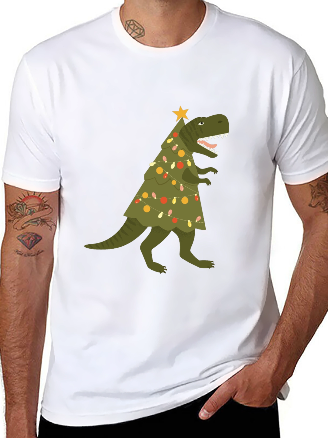 Christmas Dinosaur T-Shirt - Holiday Dino Tree Tee