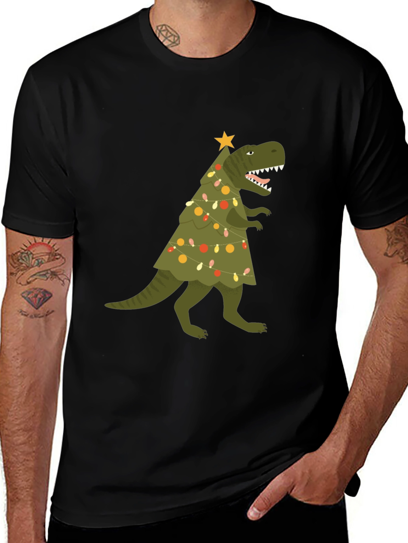 Christmas Dinosaur T-Shirt - Holiday Dino Tree Tee