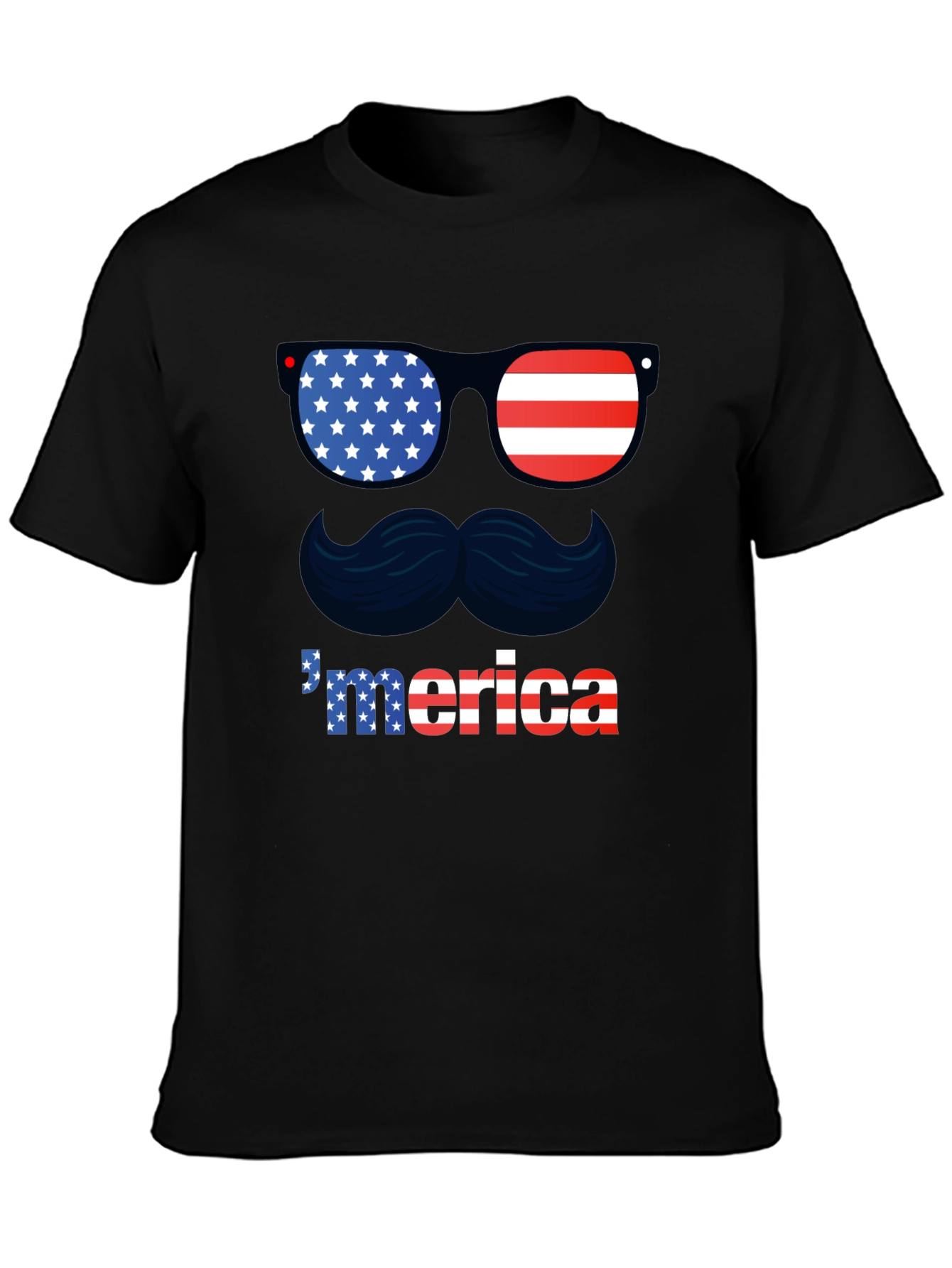 Patriotic Merica T-Shirt - Sunglasses & Mustache Design