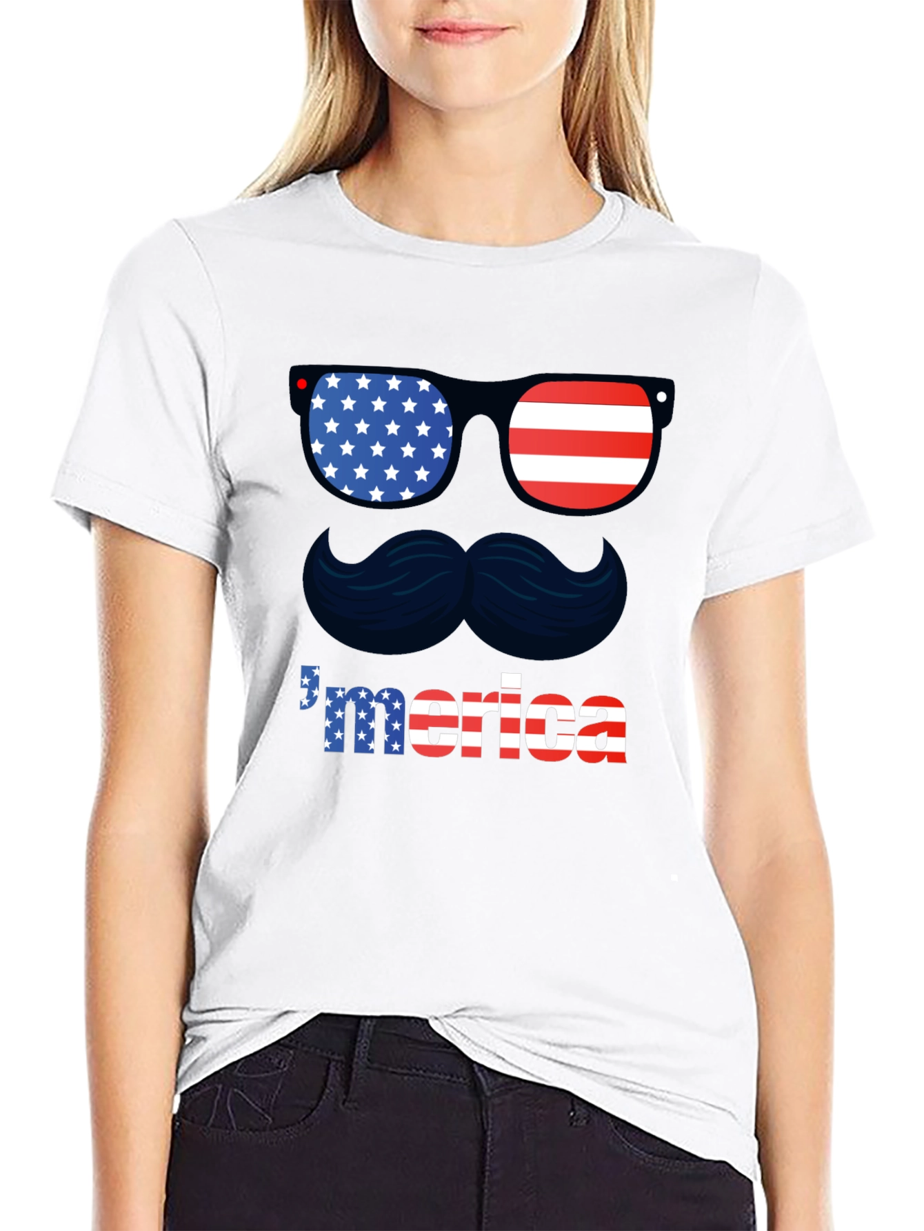 Patriotic Merica T-Shirt - Sunglasses & Mustache Design