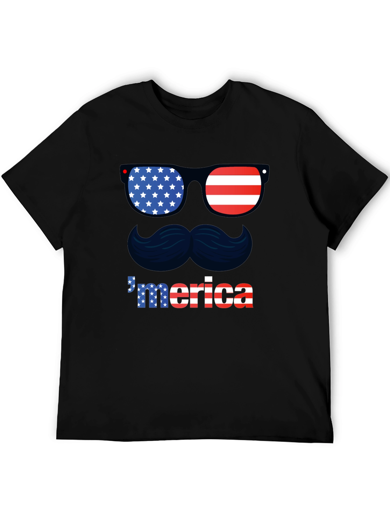 Patriotic Merica T-Shirt - Sunglasses & Mustache Design