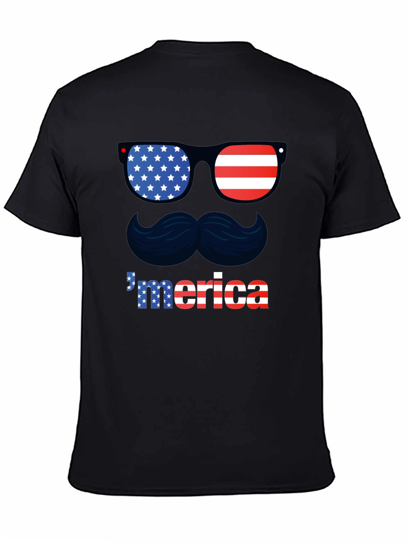 Patriotic Merica T-Shirt - Sunglasses & Mustache Design