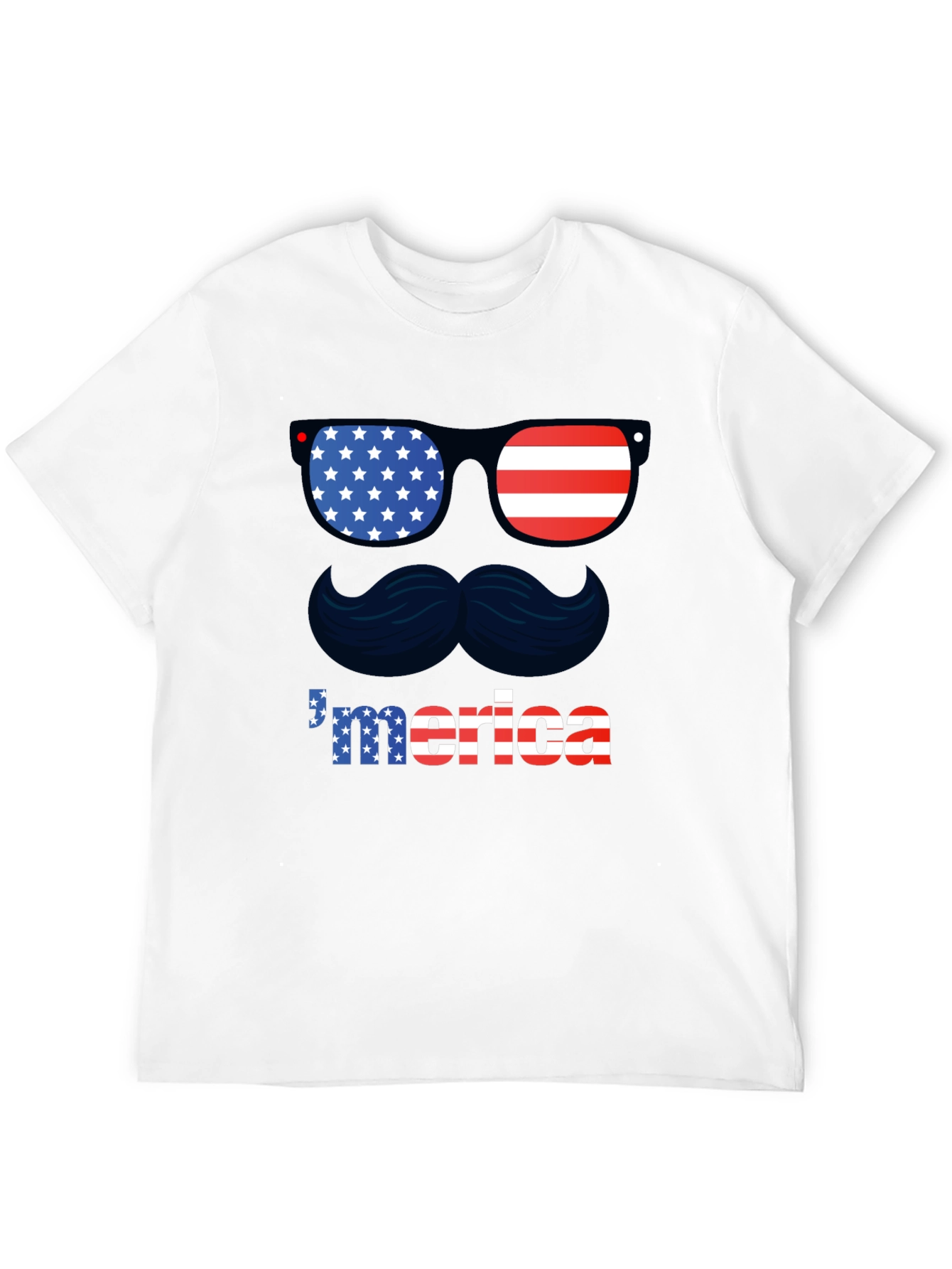 Patriotic Merica T-Shirt - Sunglasses & Mustache Design