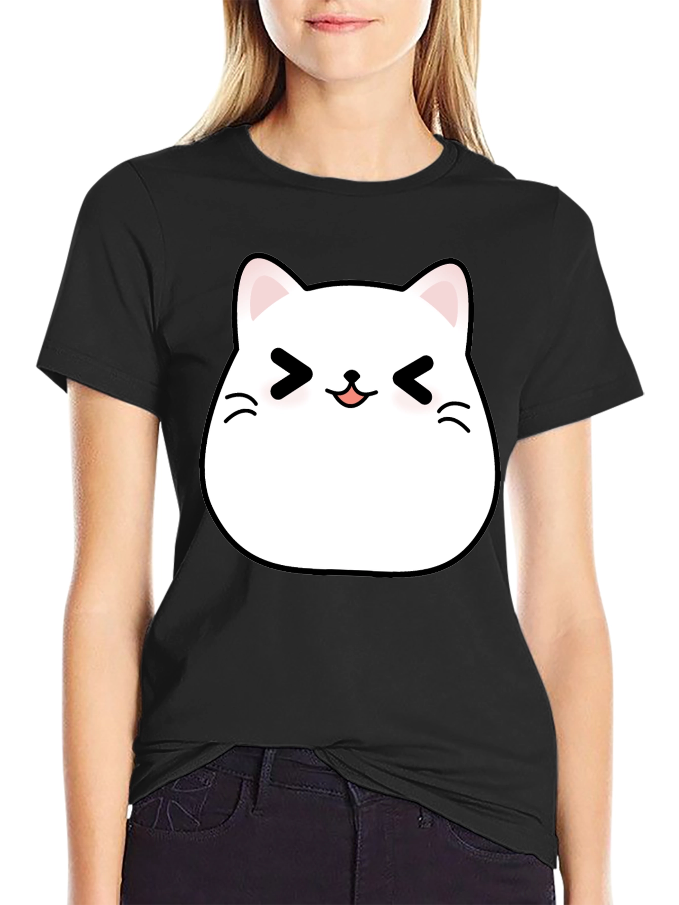 Cute Kawaii Cat T-Shirt - Black Cotton Tee