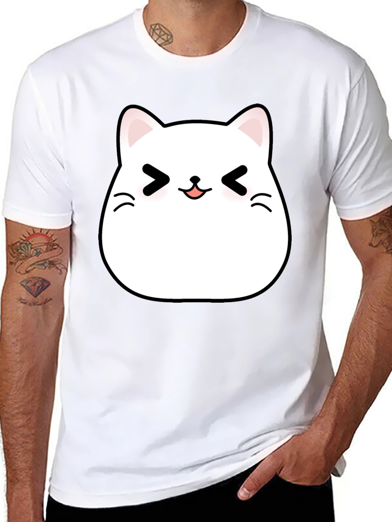 Cute Kawaii Cat T-Shirt - Black Cotton Tee