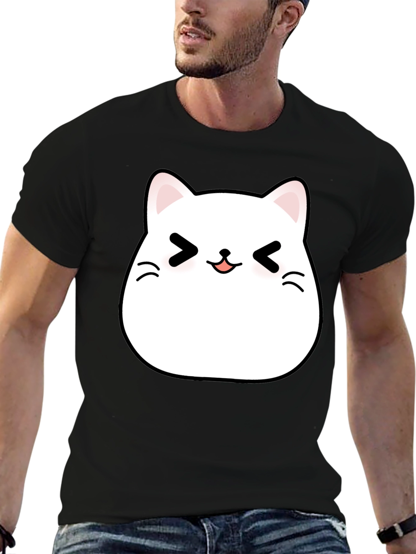 Cute Kawaii Cat T-Shirt - Black Cotton Tee