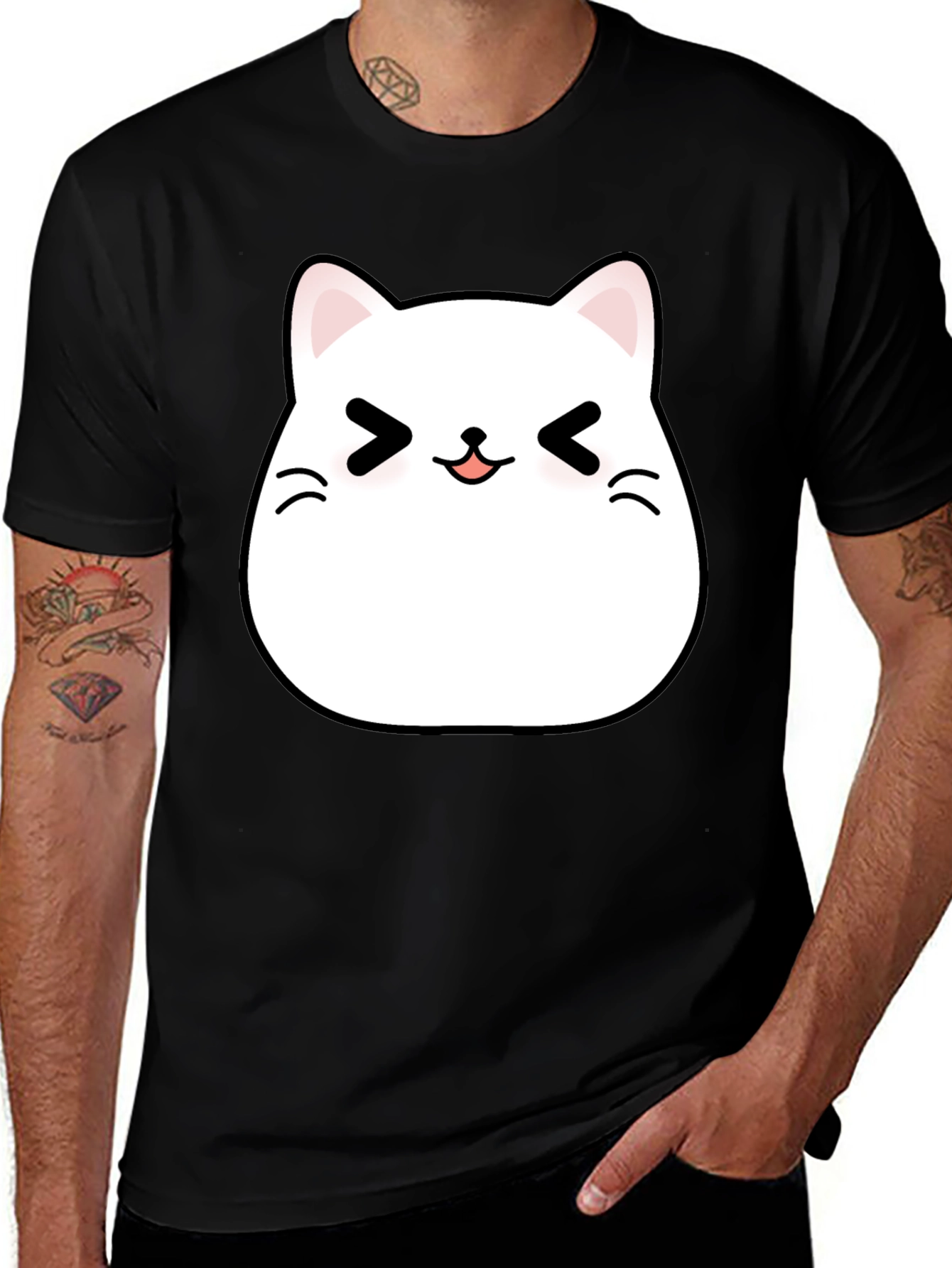 Cute Kawaii Cat T-Shirt - Black Cotton Tee