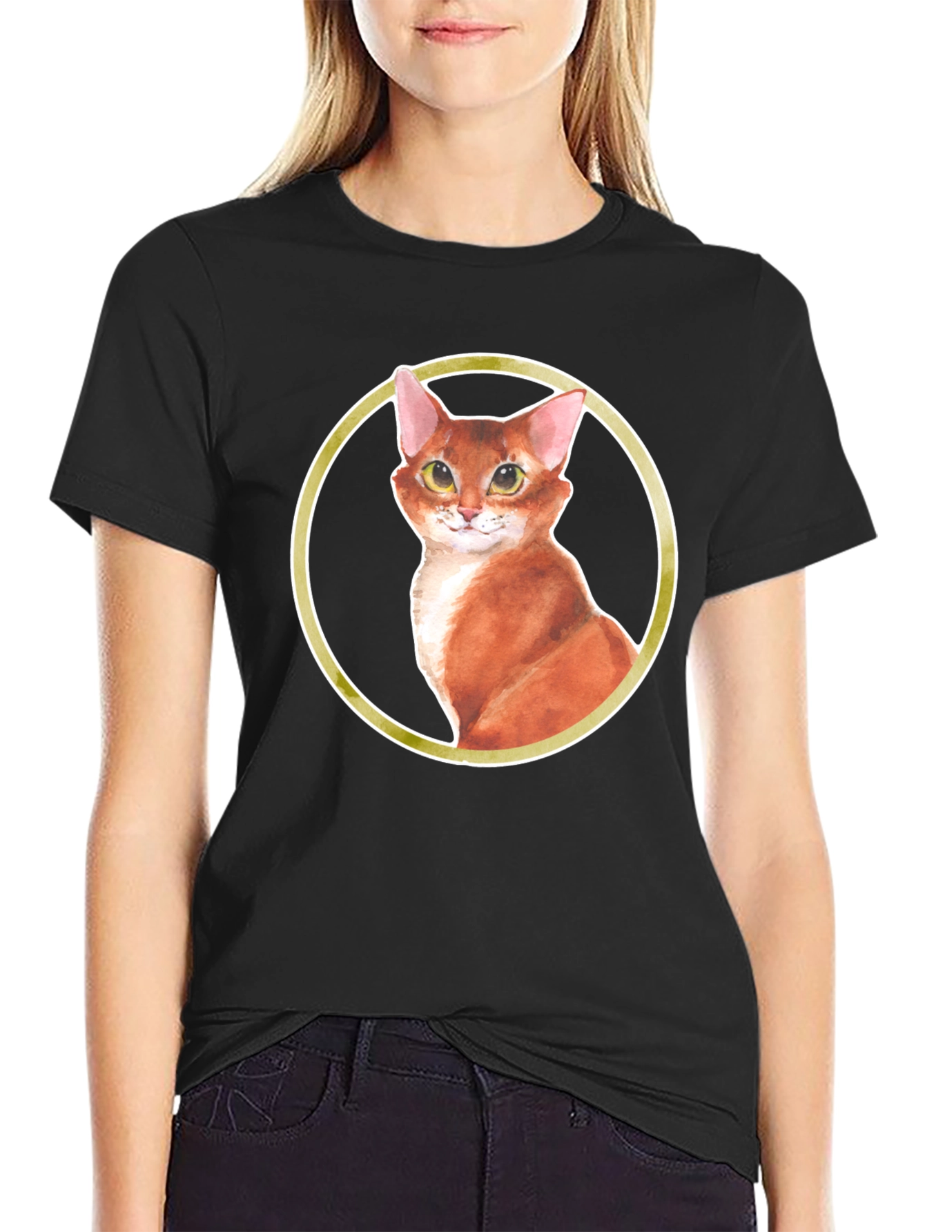 Cat Portrait T-Shirt - Round Frame