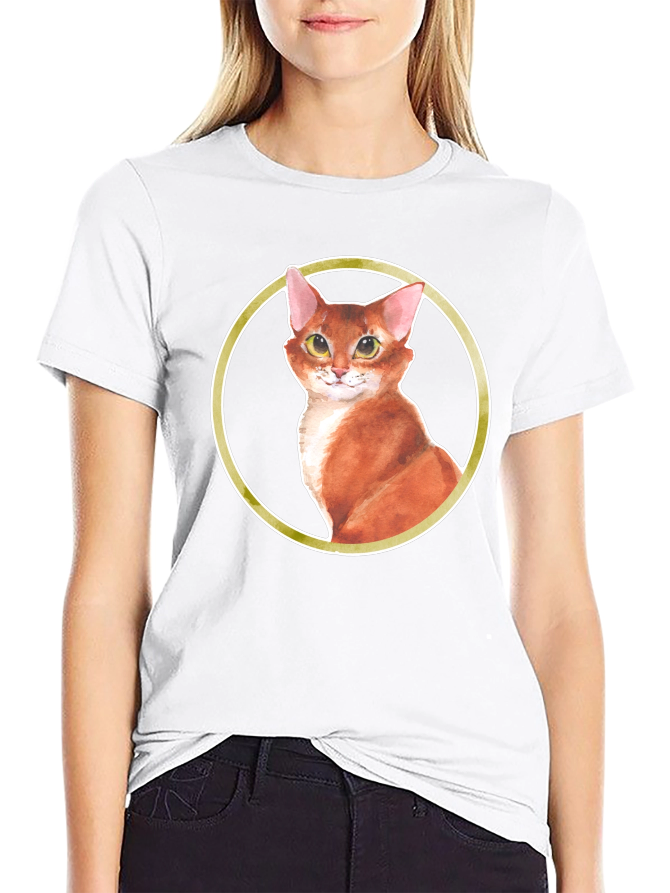 Cat Portrait T-Shirt - Round Frame