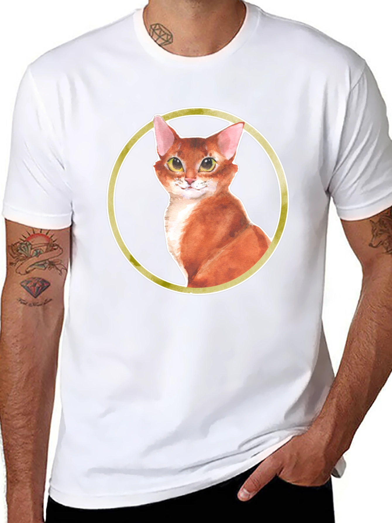 Cat Portrait T-Shirt - Round Frame