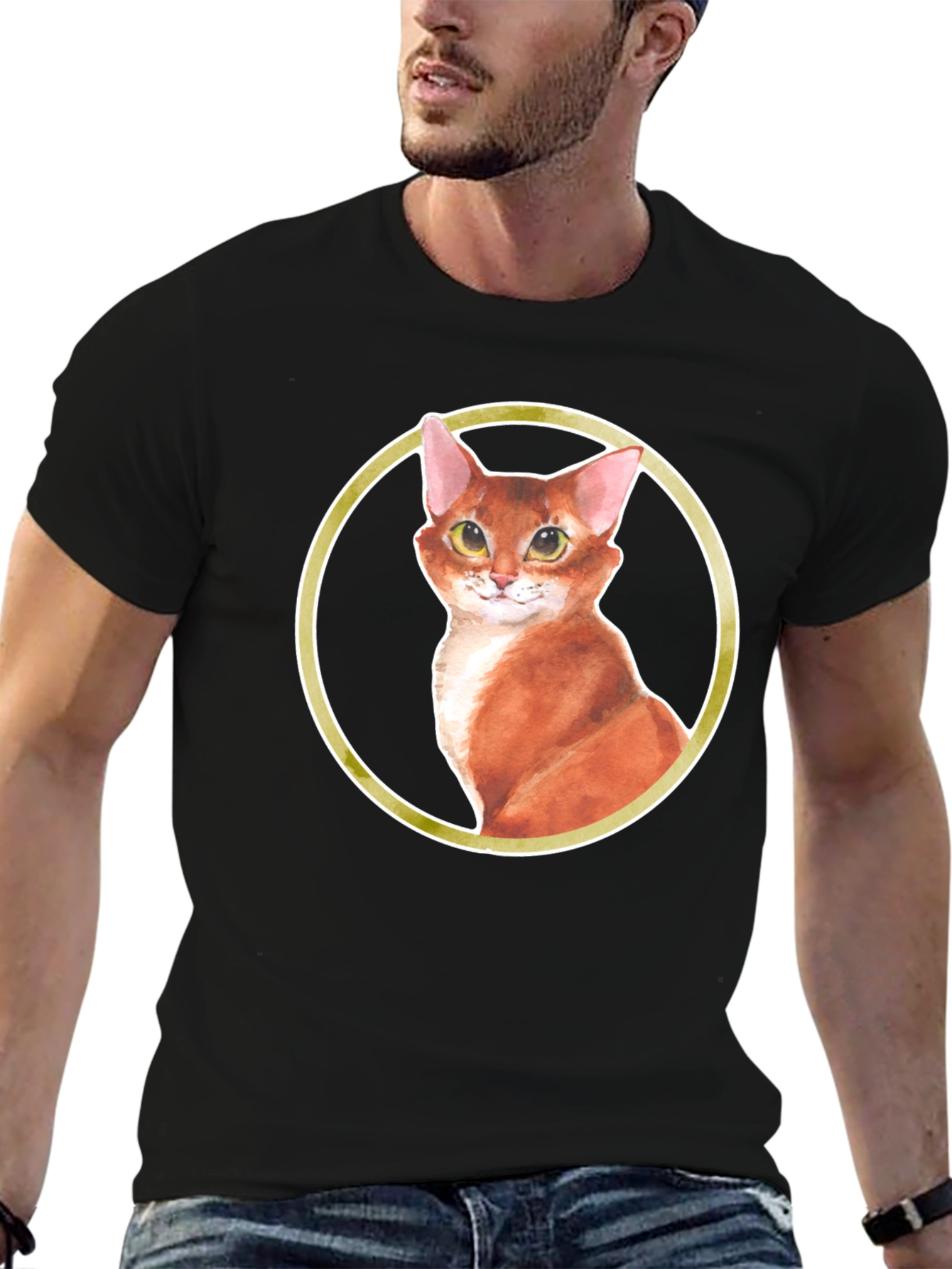 Cat Portrait T-Shirt - Round Frame