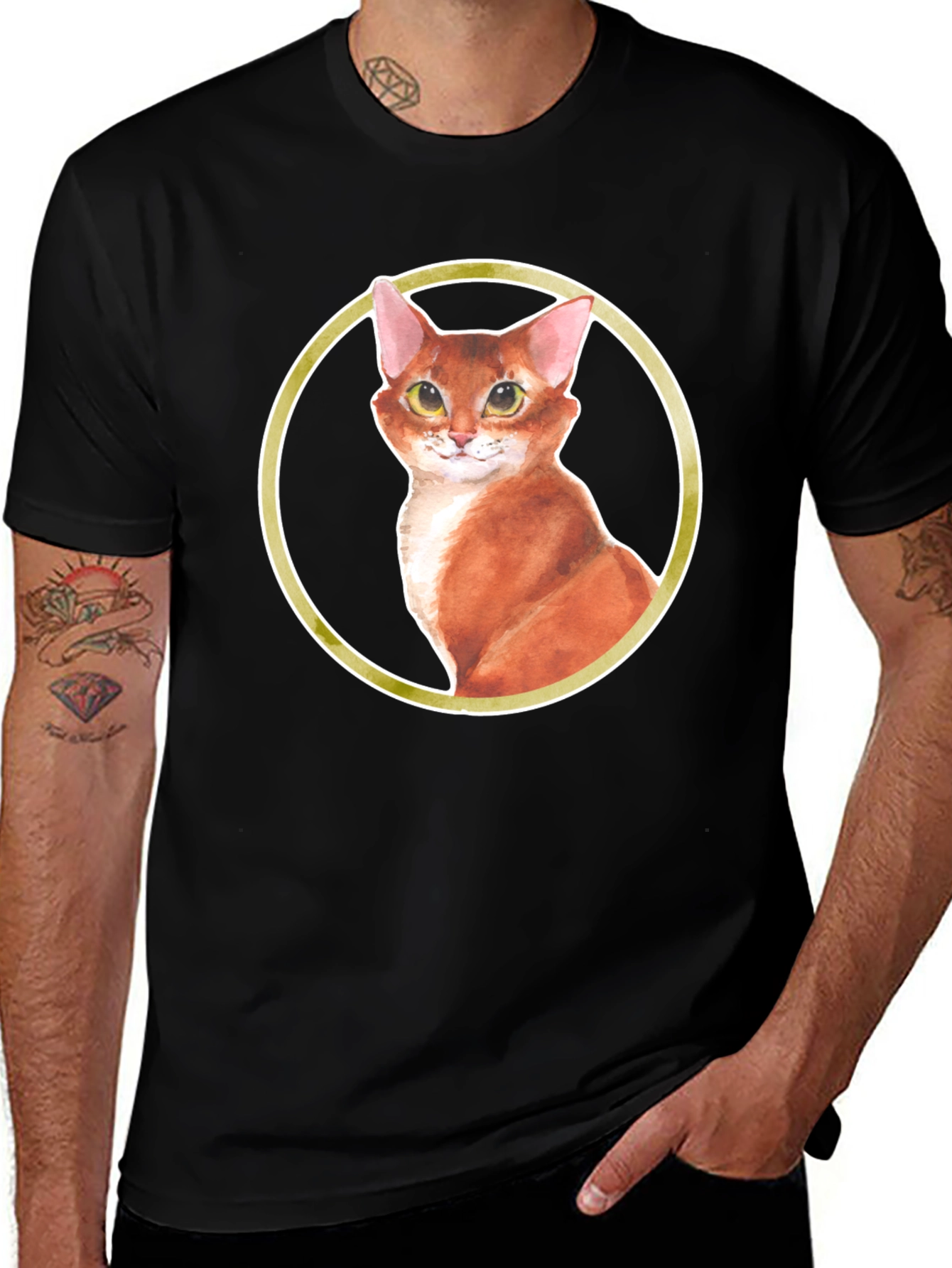 Cat Portrait T-Shirt - Round Frame