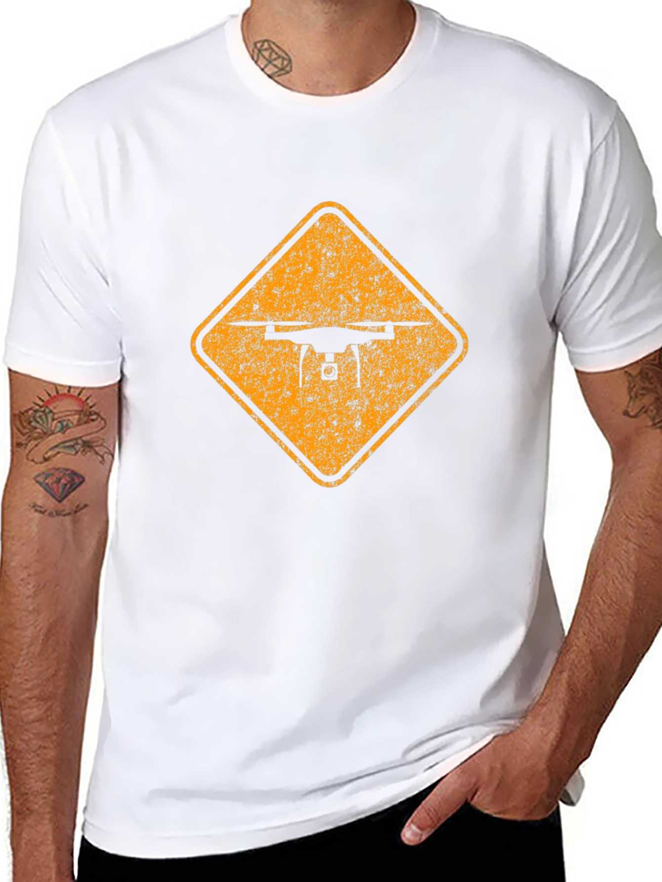 Drone Crossing Sign - Mens Black Graphic Tee
