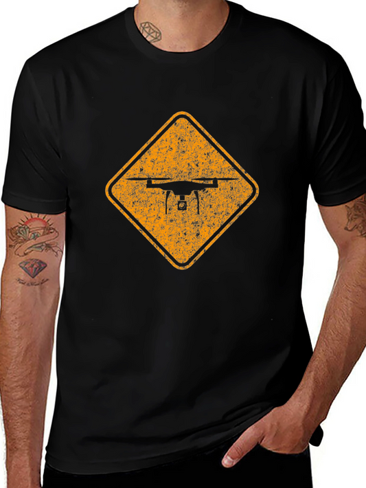 Drone Crossing Sign - Mens Black Graphic Tee