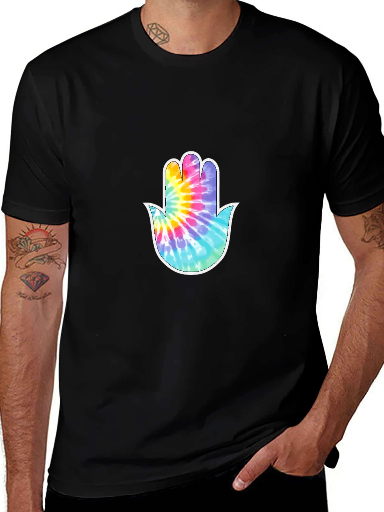 Tie-Dye Hamsa Hand Graphic Tee - Black