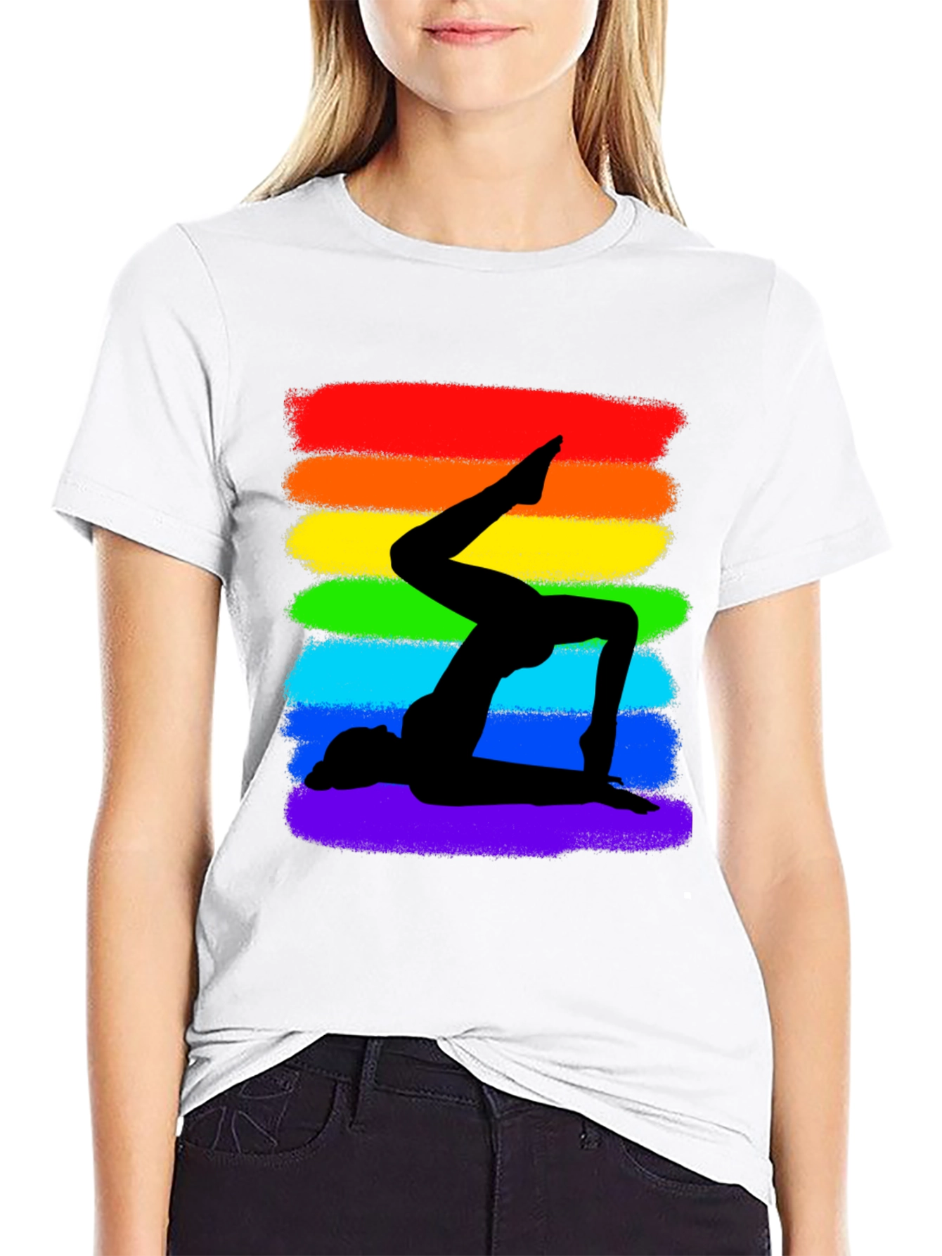 Rainbow Yoga Silhouette Graphic Tee - Black