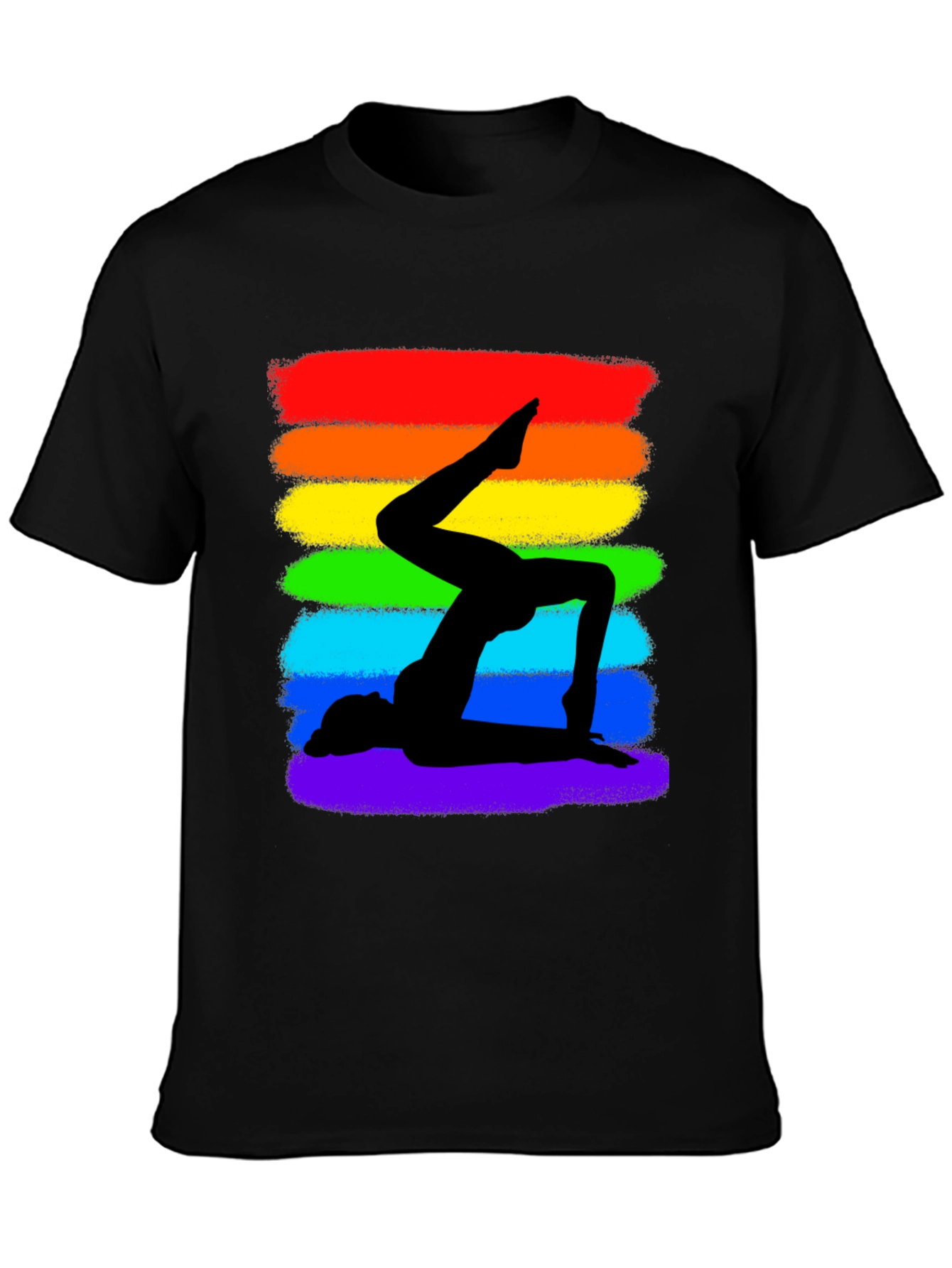 Rainbow Yoga Silhouette Graphic Tee - Black