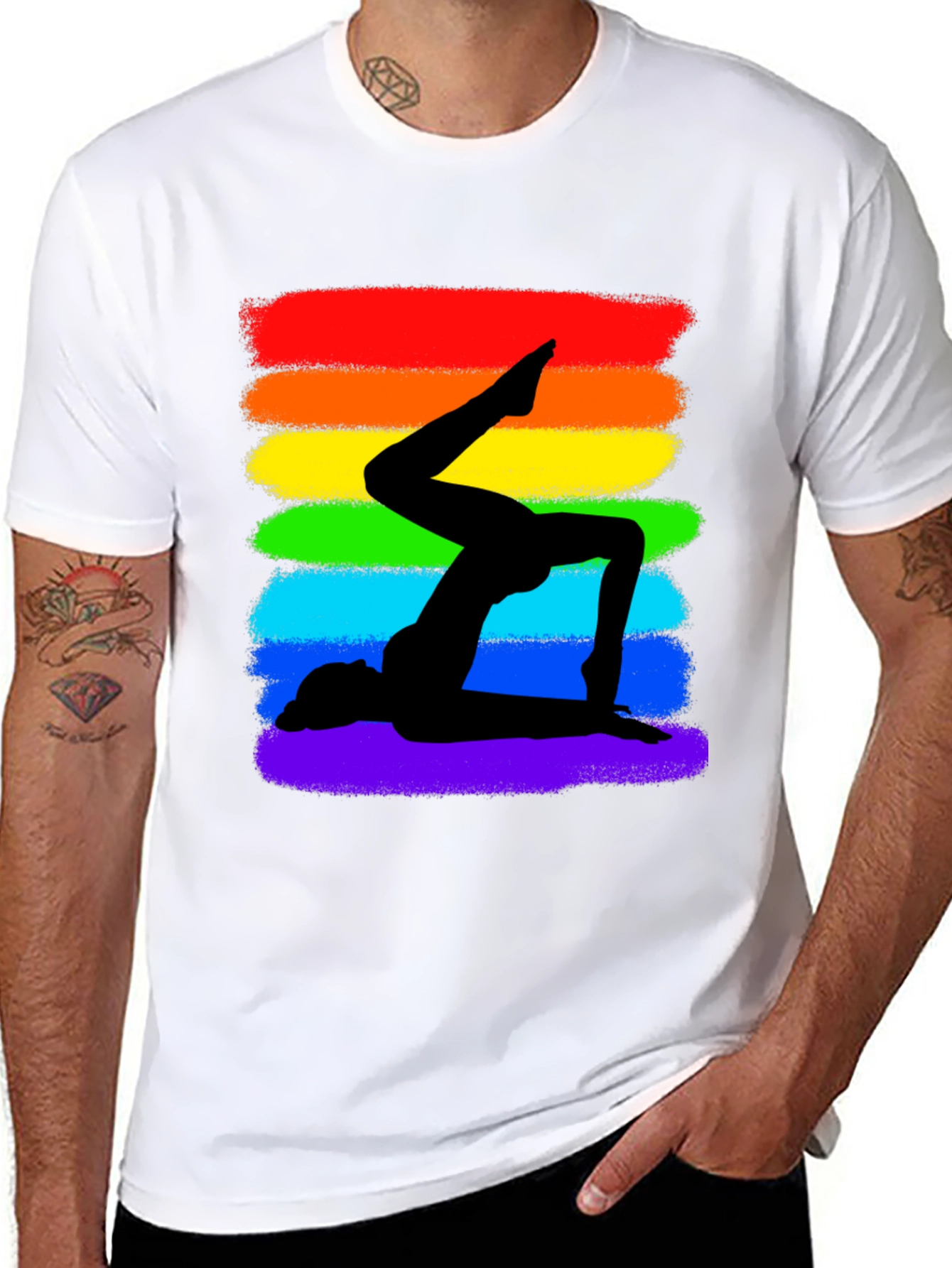 Rainbow Yoga Silhouette Graphic Tee - Black