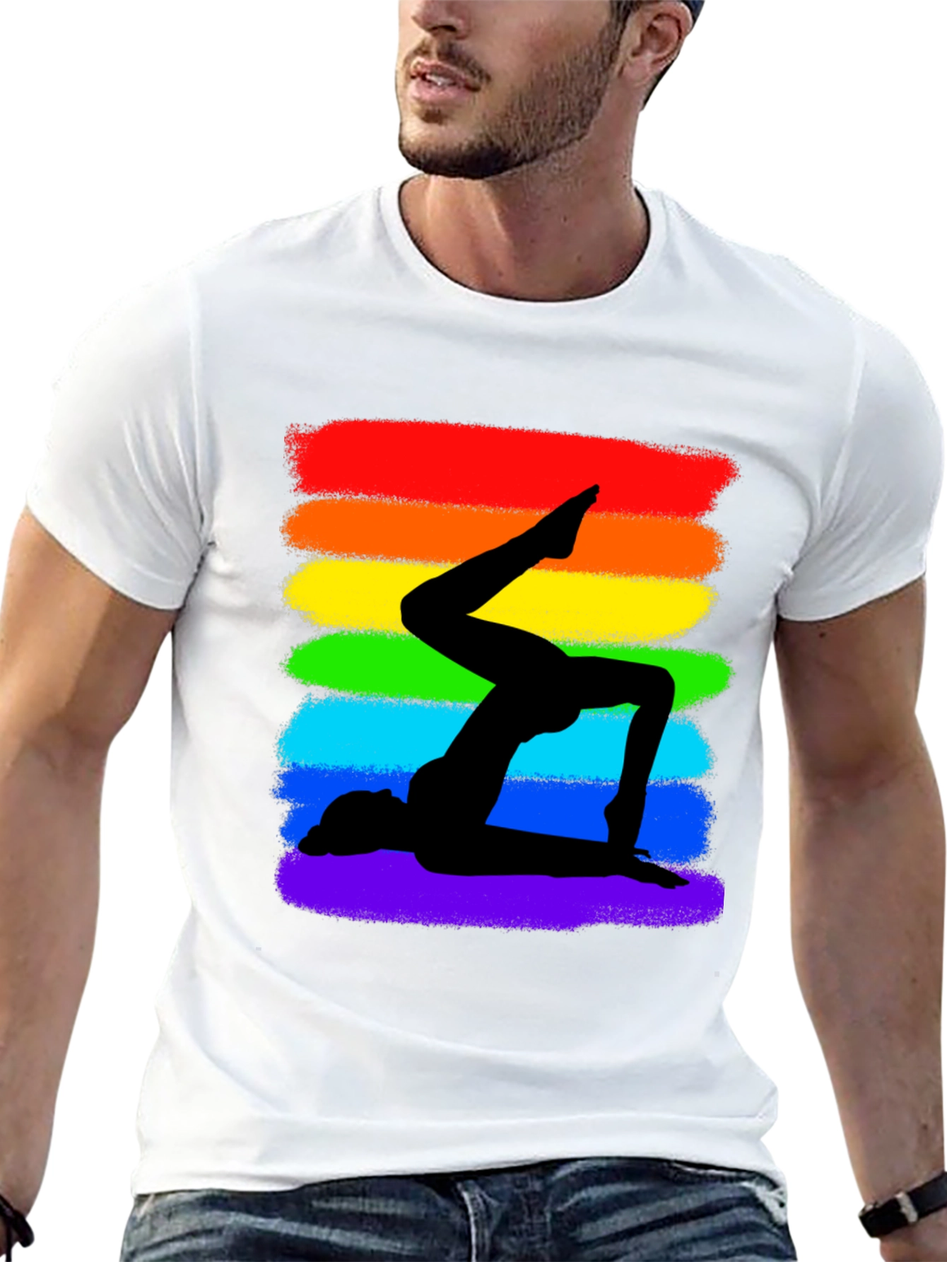 Rainbow Yoga Silhouette Graphic Tee - Black