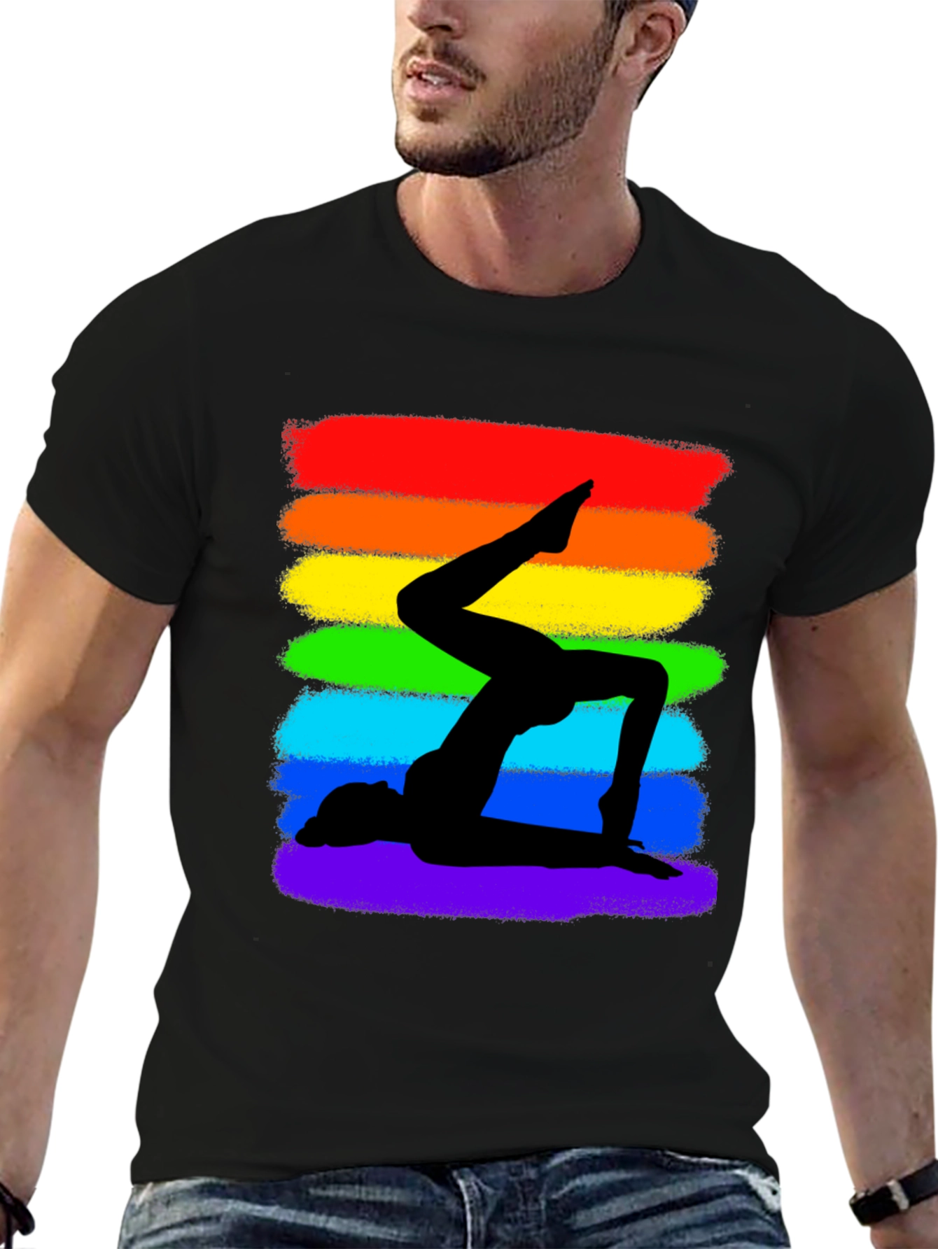 Rainbow Yoga Silhouette Graphic Tee - Black