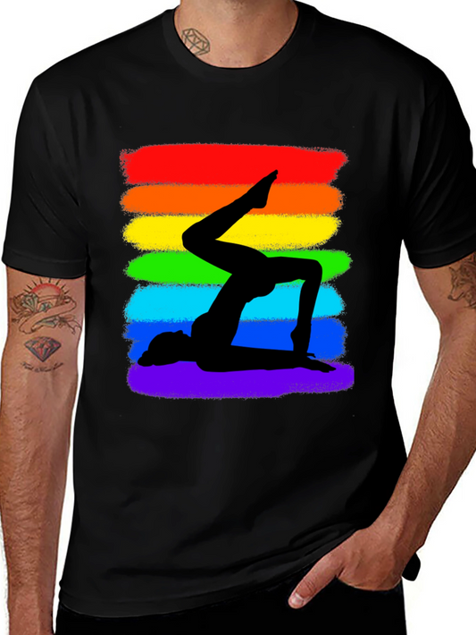 Rainbow Yoga Silhouette Graphic Tee - Black