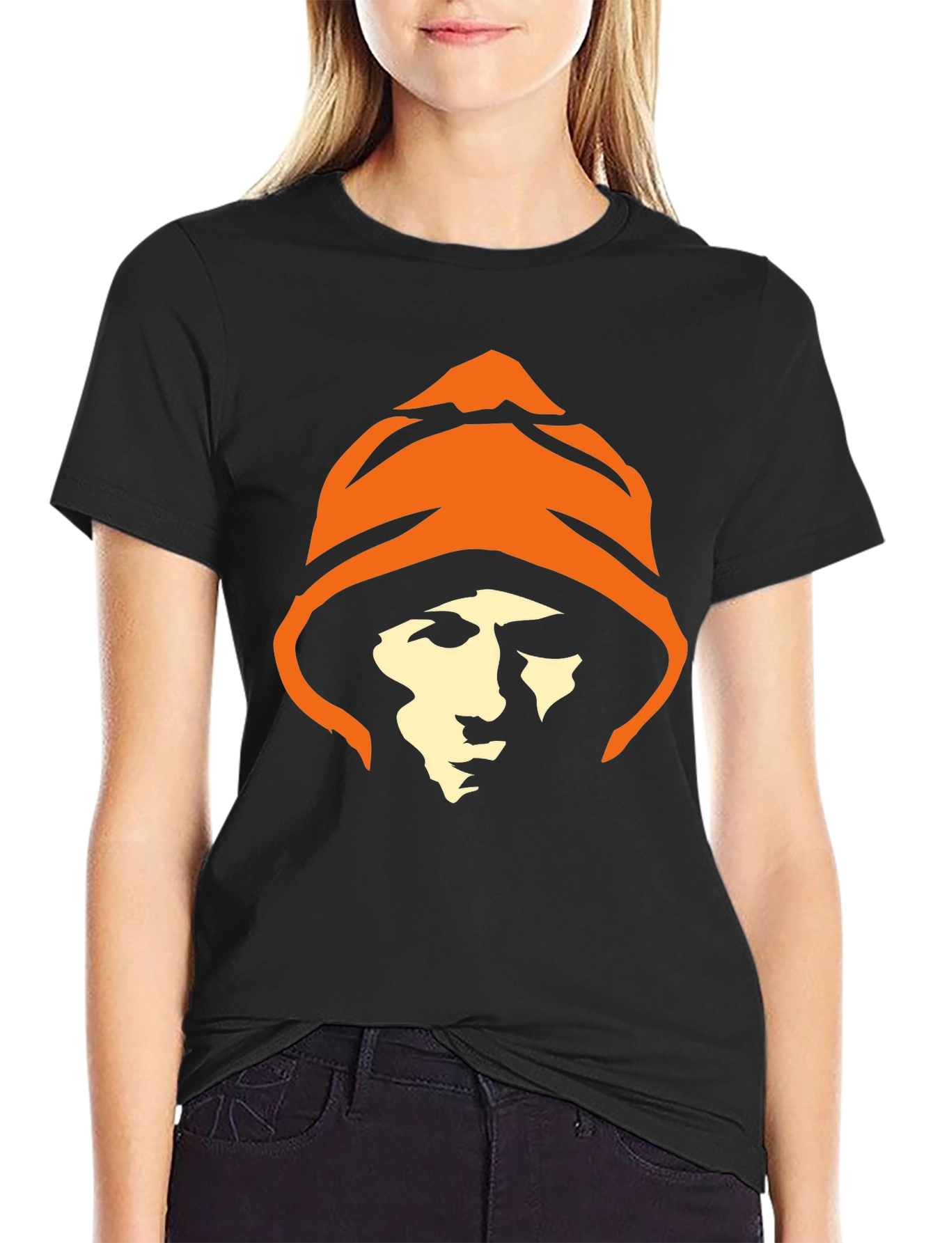 Hooded Figure Graphic Tee - Black Cotton T-Shirt