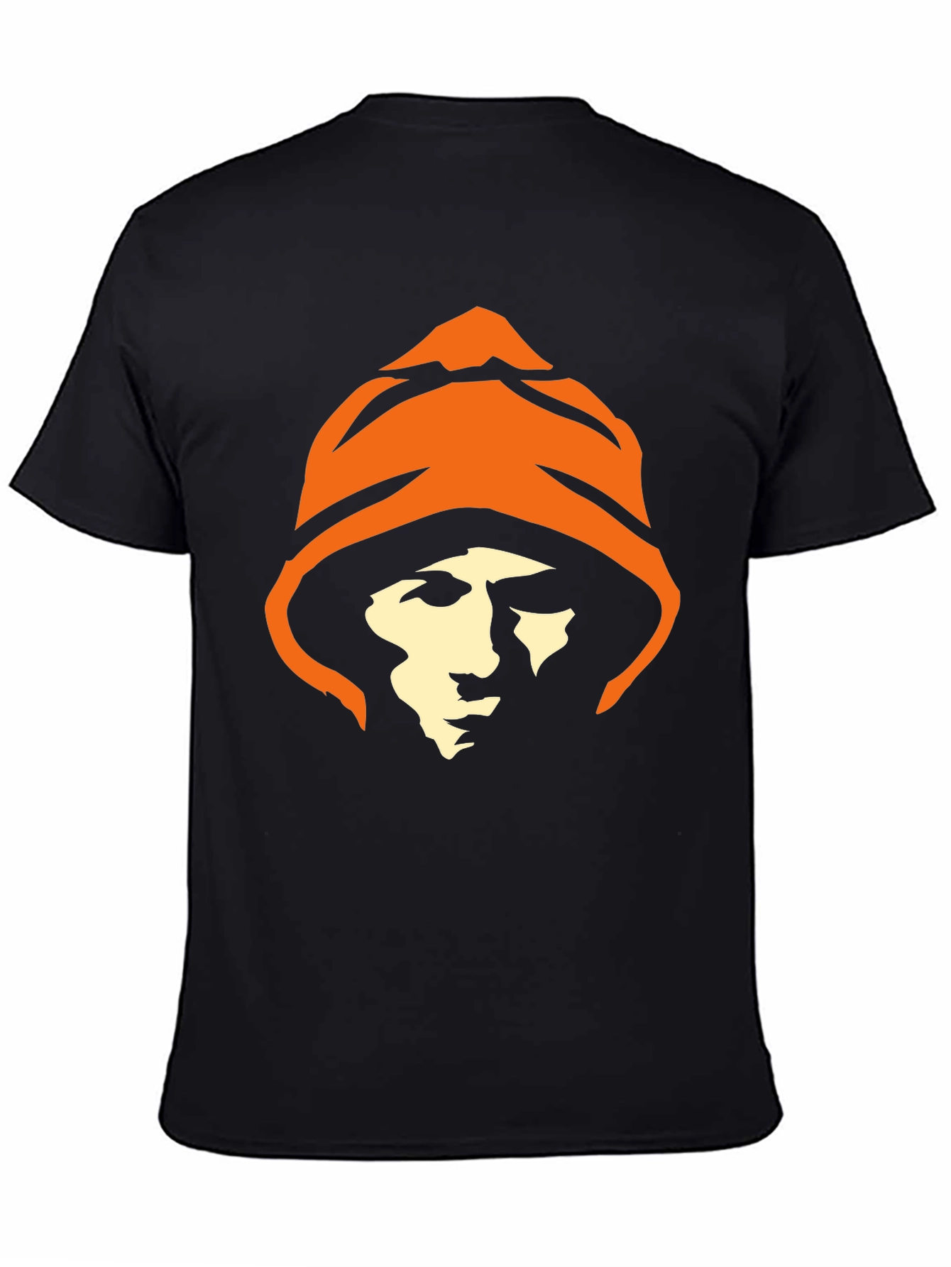 Hooded Figure Graphic Tee - Black Cotton T-Shirt