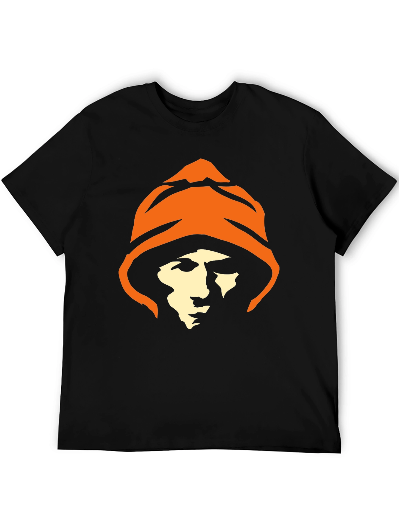 Hooded Figure Graphic Tee - Black Cotton T-Shirt
