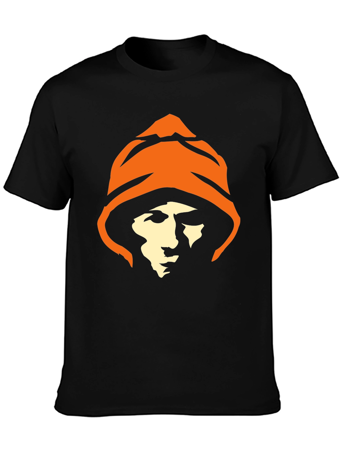 Hooded Figure Graphic Tee - Black Cotton T-Shirt