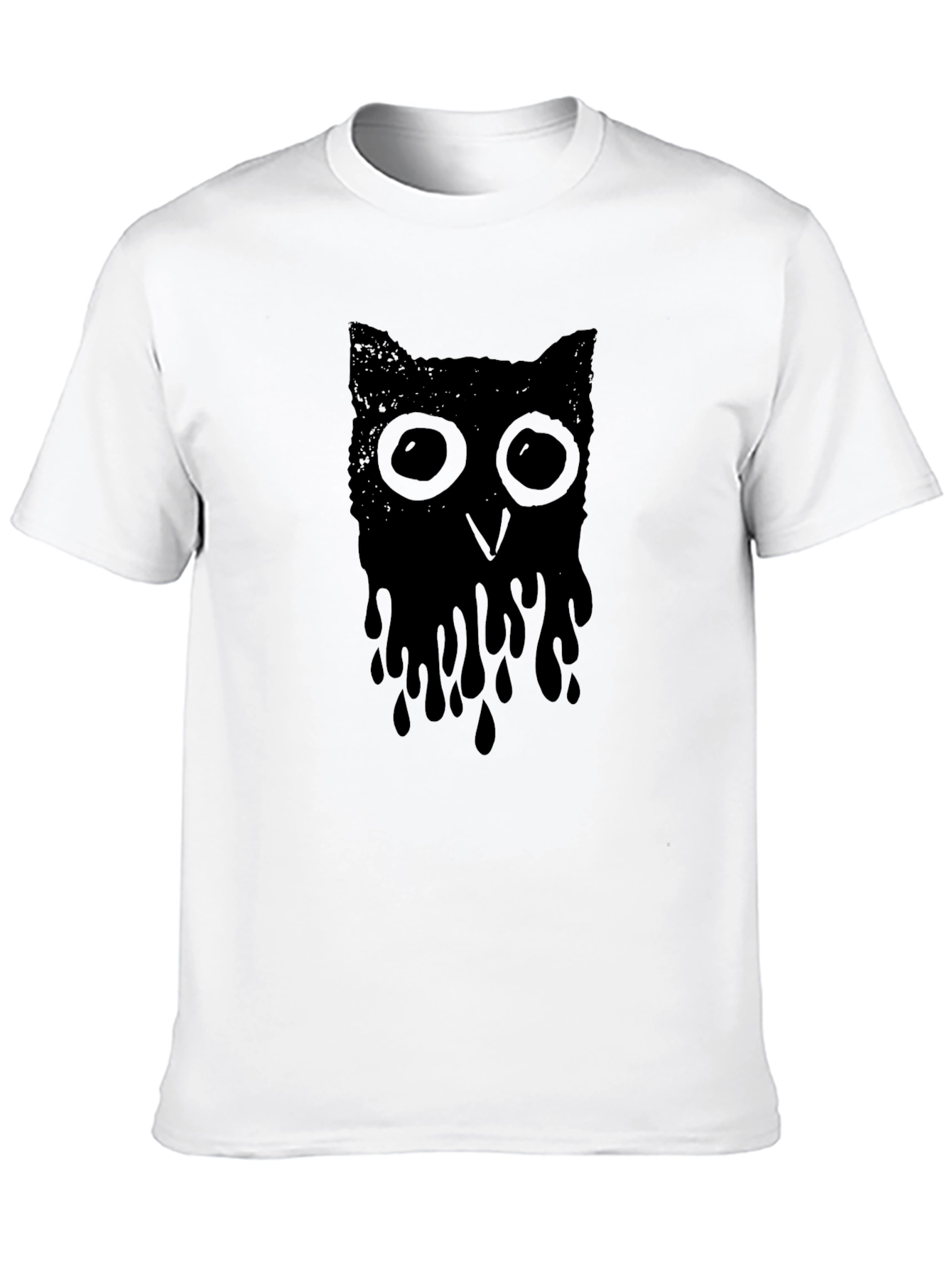 Melting Owl Graphic Tee - Black Crew Neck T-Shirt