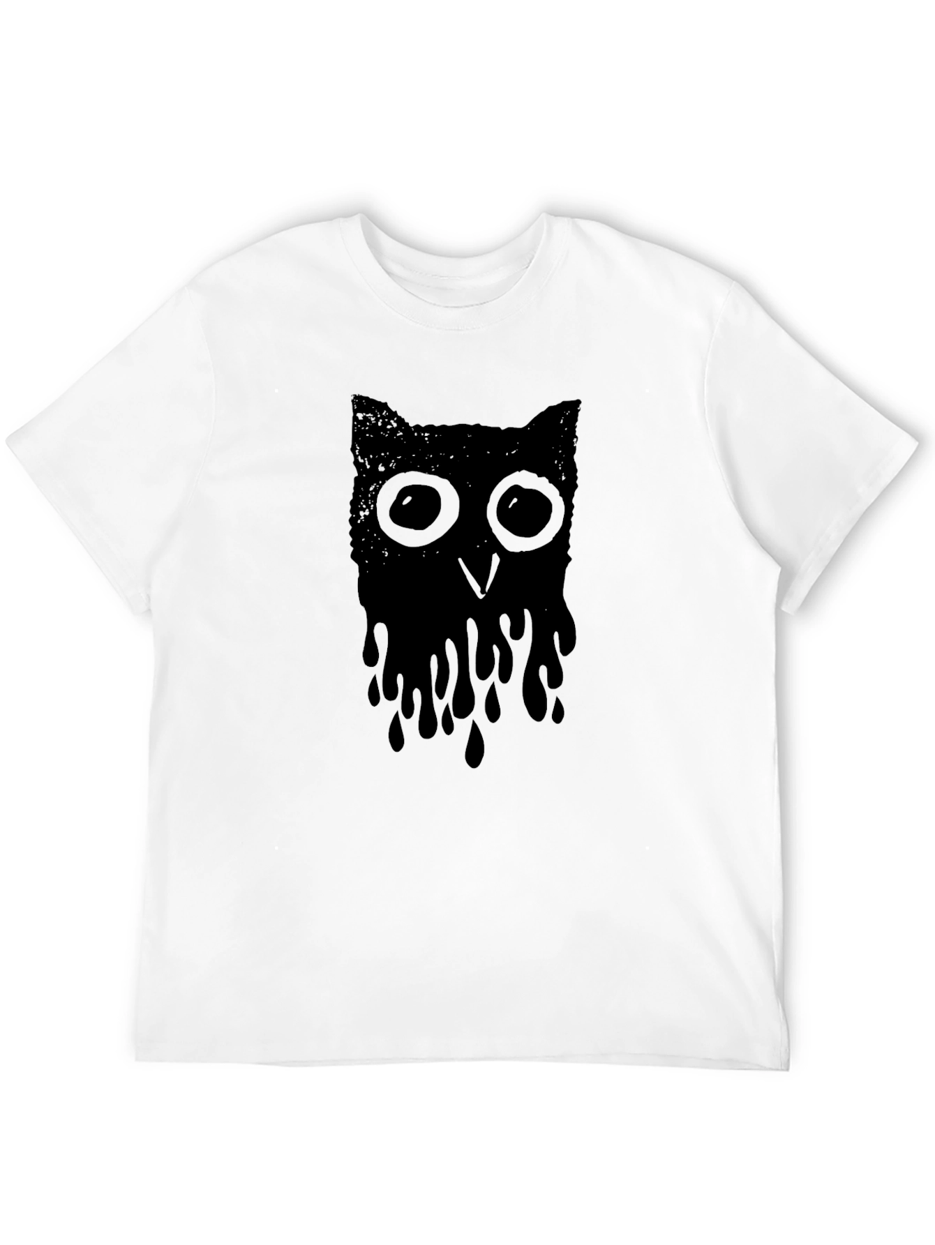 Melting Owl Graphic Tee - Black Crew Neck T-Shirt