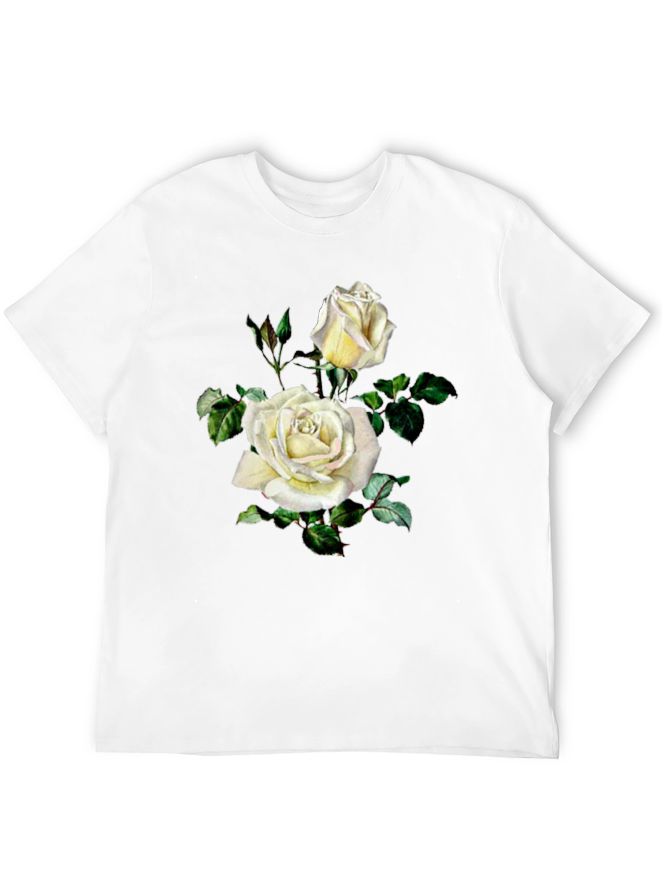 Elegant White Rose Graphic Black T-Shirt