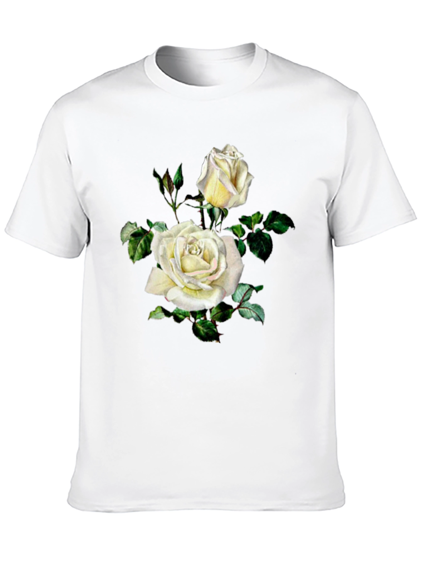 Elegant White Rose Graphic Black T-Shirt