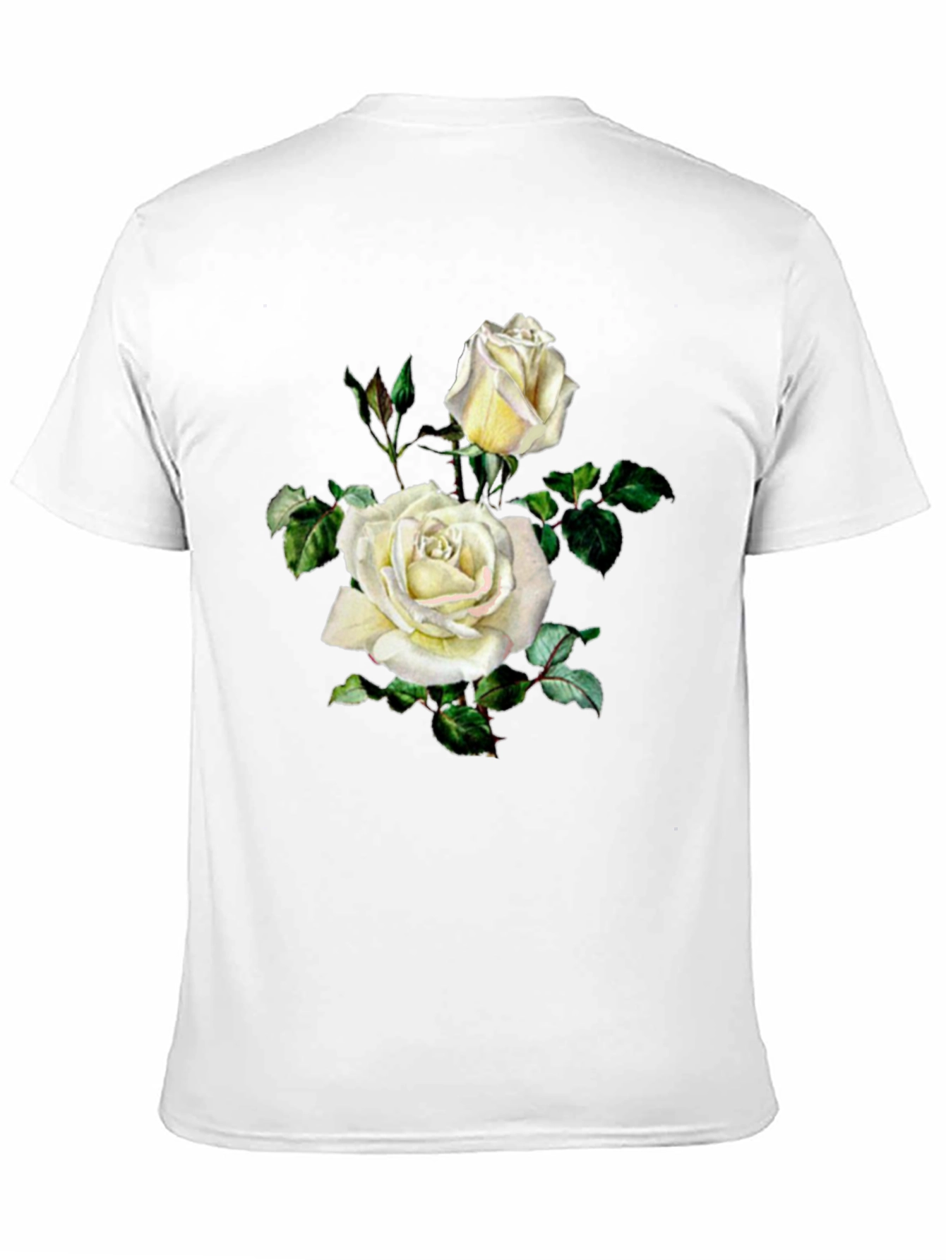 Elegant White Rose Graphic Black T-Shirt