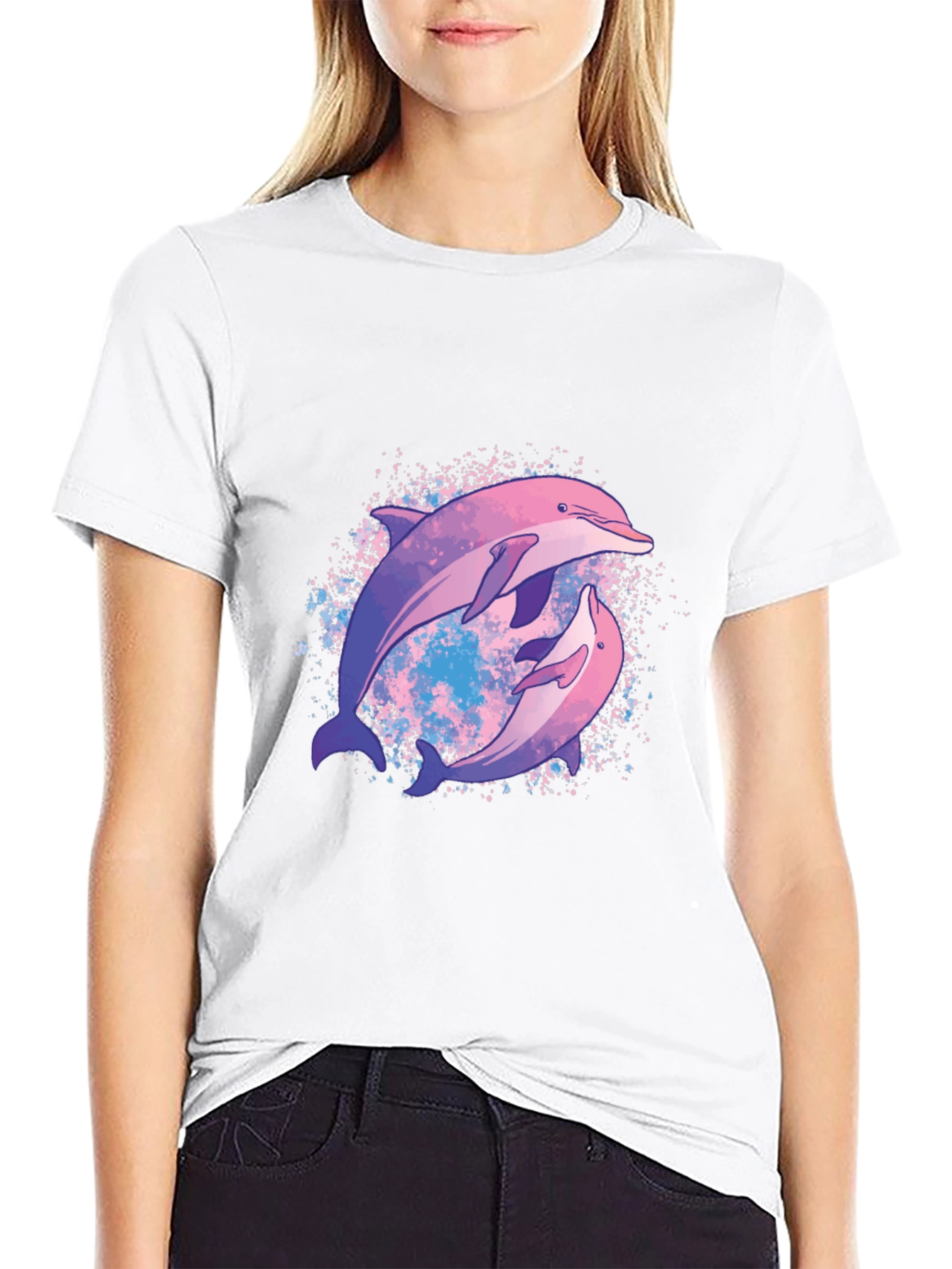 Dolphin Duo Graphic Tee - Stylish Black T-Shirt