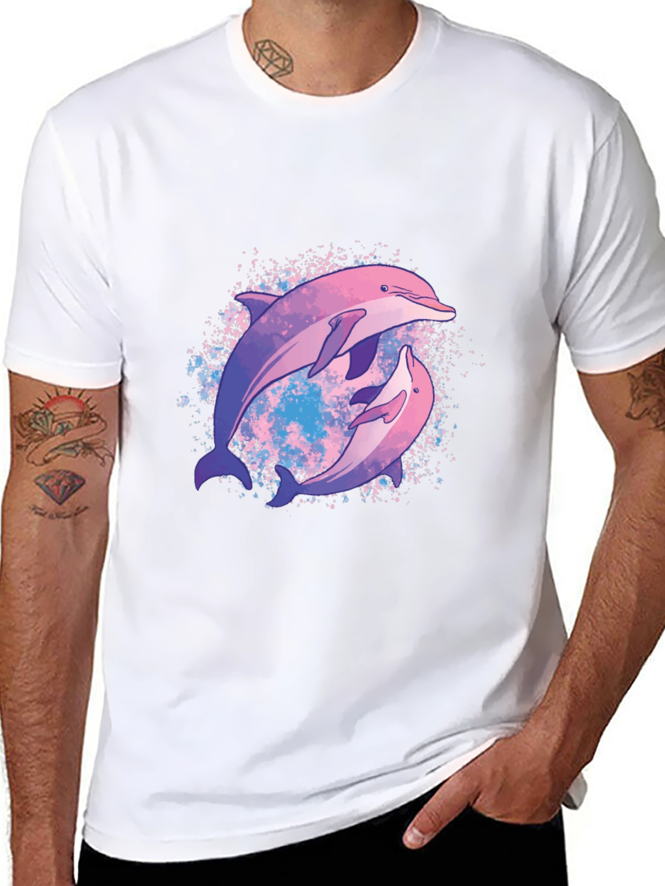 Dolphin Duo Graphic Tee - Stylish Black T-Shirt