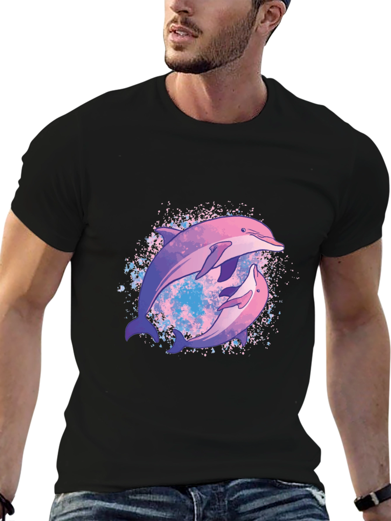 Dolphin Duo Graphic Tee - Stylish Black T-Shirt