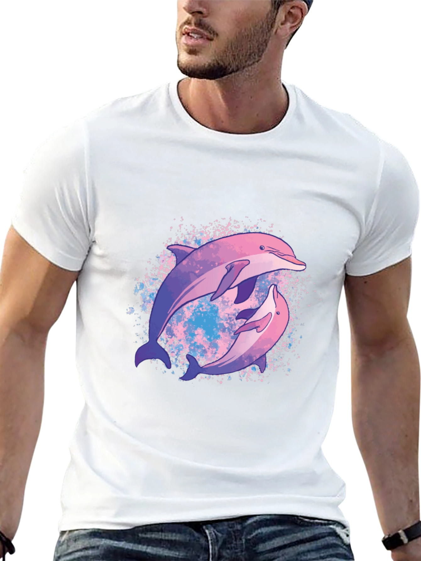 Dolphin Duo Graphic Tee - Stylish Black T-Shirt